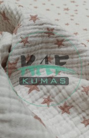 Desenli Dört Katlı Bürümcük Pamuk Müslin Kumaş | Pembe Yıldızlar