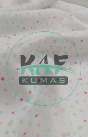 Baskılı Bambu Karışımlı Müslin Kumaş | Pembe Yeşil Şekiller