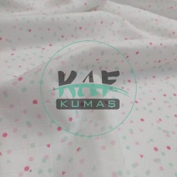 Baskılı Bambu Karışımlı Müslin Kumaş | Pembe Yeşil Şekiller