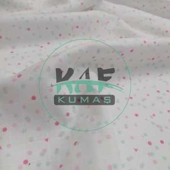 Baskılı Bambu Karışımlı Müslin Kumaş | Pembe Yeşil Şekiller
