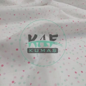 Baskılı Bambu Karışımlı Müslin Kumaş | Pembe Yeşil Şekiller