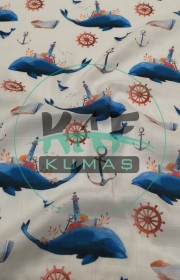 Baskılı Bambu Karışım Müslin Kumaş | Balina