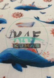 Baskılı Bambu Karışım Müslin Kumaş | Balina