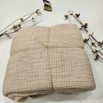 7 Katlı Bej Çift Taraflı Dolgulu Çift Kişilik Müslin Battaniye | 230 x 240 cm