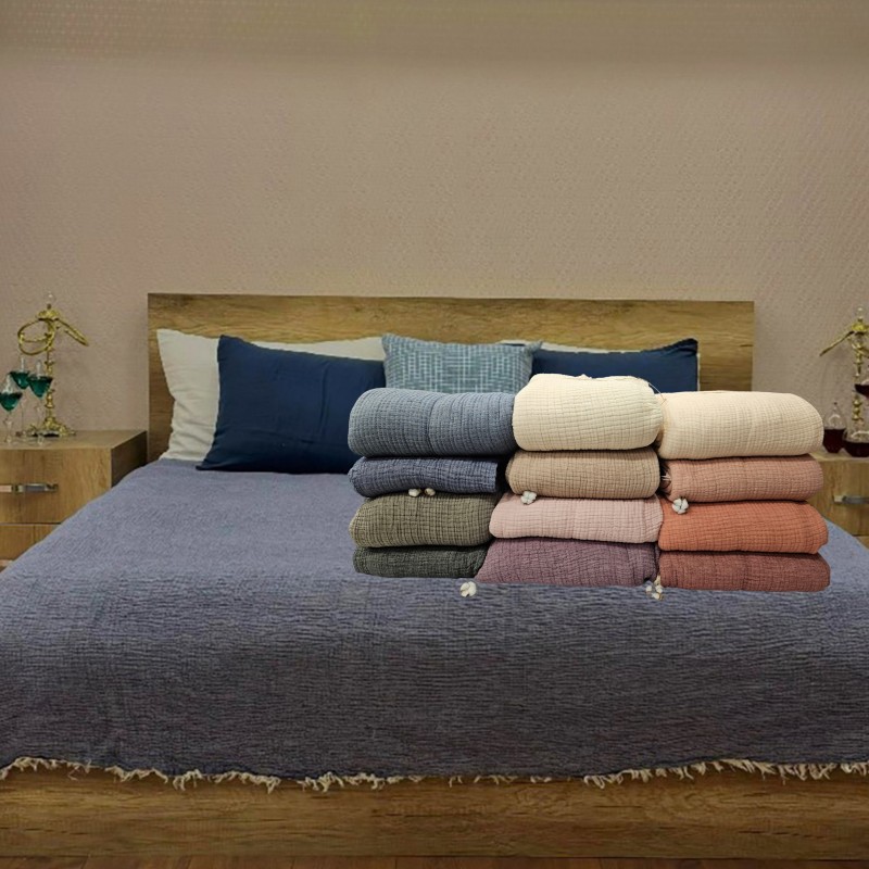 7 Katlı Kırmızı Çift Taraflı Dolgulu Çift Kişilik Müslin Battaniye | 230 x 240 cm