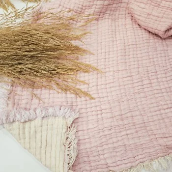 7 Katlı Pembe Çift Taraflı Dolgulu Çift Kişilik Müslin Battaniye | 230 x 240 cm