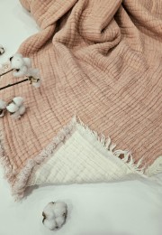 7 Katlı Somon Pembe Çift Taraflı Dolgulu Çift Kişilik Müslin Battaniye | 230 x 240 cm