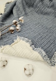 7 Katlı Denim Mavi Çift Taraflı Dolgulu Çift Kişilik Müslin Battaniye | 230 x 240 cm