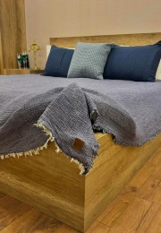 Battal Boy 4 Katlı Denim Mavi Çift Taraflı Çift Kişilik Müslin Battaniye | 260 x 280 cm