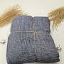 4 Katlı Denim Mavi Çift Taraflı Çift Kişilik Müslin Battaniye | 230 x 240 cm