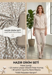 Leopar Desenli Polar ve Ribana Hazır Dikim Seti | 2,5 m + 30 cm