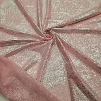 Gümüş Batik Desen Kaplama Şeker Pembe Tül Kumaş | C3-5