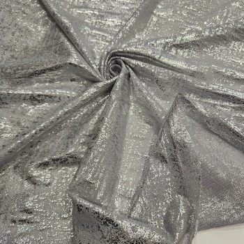 Gümüş Varak Batik Desen Gri Tül Kumaş |  R4-02