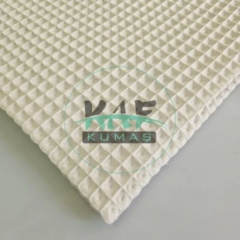 Büyük Kareli Waffle Pike Kumaş | 100% Pamuk | W-02 Açık Krem