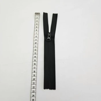 Su Geçirmez PU Kaplama Fermuar | O Fermuar | Uzunluk: 24 cm Siyah