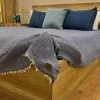Battal Boy 4 Katlı Denim Mavi Çift Taraflı Çift Kişilik Müslin Battaniye | 260 x 280 cm