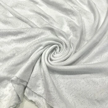 Beyaz Delikli Pointelle Ribana Parça Kumaş | 100% Pamuk | Çiçek | 90*180 cm