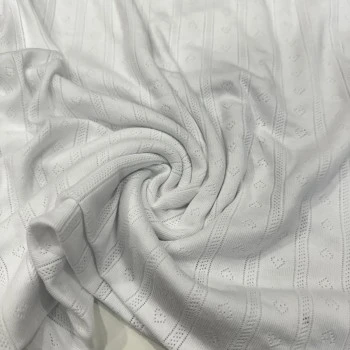 Beyaz Delikli Pointelle Ribana Parça Kumaş | 100% Pamuk | Kalpler |90*180 cm