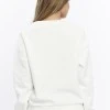 Kadife Ayıcıklar Desenli Şardonlu (Içi Polarlı) Ekru Regular Fit Bisiklet Yaka Kadın Sweatshirt