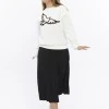 Kadife Kuş Desenli Şardonlu (Içi Polarlı) Ekru Regular Fit Bisiklet Yaka Kadın Sweatshirt
