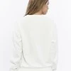 Kadife Kuş Desenli Şardonlu (Içi Polarlı) Ekru Regular Fit Bisiklet Yaka Kadın Sweatshirt