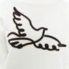 Kadife Kuş Desenli Şardonlu (Içi Polarlı) Ekru Regular Fit Bisiklet Yaka Kadın Sweatshirt