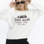 Kadife The Alps Desenli Ekru Yumuşak Dokulu Regular Fit Bisiklet Yaka Kadın Sweatshirt