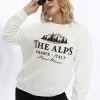 Kadife The Alps Desenli Ekru Yumuşak Dokulu Regular Fit Bisiklet Yaka Kadın Sweatshirt