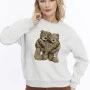 Kadife Ayıcıklar Desenli Gri Melanj Yumuşak Dokulu Regular Fit Bisiklet Yaka Kadın Sweatshirt