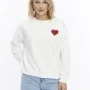 Kadife Kalp Desenli Ekru Yumuşak Dokulu Regular Fit Bisiklet Yaka Kadın Sweatshirt