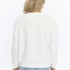 Kadife Kalp Desenli Ekru Yumuşak Dokulu Regular Fit Bisiklet Yaka Kadın Sweatshirt