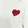 Kadife Kalp Desenli Ekru Yumuşak Dokulu Regular Fit Bisiklet Yaka Kadın Sweatshirt
