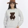 Kadife Be Yourself Desenli Gri Melanj Yumuşak Dokulu Regular Fit Bisiklet Yaka Kadın Sweatshirt