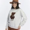 Kadife Be Yourself Desenli Gri Melanj Yumuşak Dokulu Regular Fit Bisiklet Yaka Kadın Sweatshirt