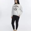 Kadife Global University Desenli Gri Melanj Yumuşak Dokulu Regular Fit Bisiklet Yaka Kadın Sweatshirt