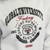 Kadife Global University Desenli Gri Melanj Yumuşak Dokulu Regular Fit Bisiklet Yaka Kadın Sweatshirt