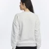 Kadife Global University Desenli Gri Melanj Yumuşak Dokulu Regular Fit Bisiklet Yaka Kadın Sweatshirt