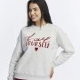 Kadife Love Yourself Desenli Gri Melanj Yumuşak Dokulu Regular Fit Bisiklet Yaka Kadın Sweatshirt