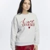 Kadife Love Yourself Desenli Gri Melanj Yumuşak Dokulu Regular Fit Bisiklet Yaka Kadın Sweatshirt