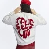 Kadife True Self Love Desenli Gri Melanj Yumuşak Dokulu Regular Fit Bisiklet Yaka Kadın Sweatshirt