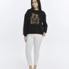 Kadife Ayıcıklar Desenli Siyah Yumuşak Dokulu Regular Fit Bisiklet Yaka Kadın Sweatshirt