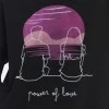 Kadife Gün Batımı Desenli Siyah Yumuşak Dokulu Regular Fit Bisiklet Yaka Kadın Sweatshirt
