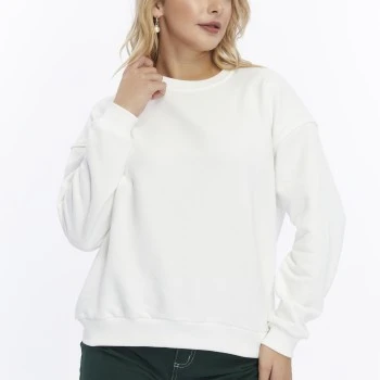 Kadife True Self Love Desenli Ekru Yumuşak Dokulu Regular Fit Bisiklet Yaka Kadın Sweatshirt