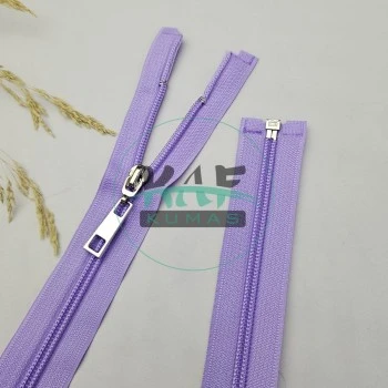 Lila Renk Metal Elcikli Açık Uçlu Fermuar | Naylon Dişli Fermuar Uzunluk 65 cm