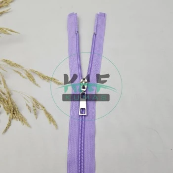 Lila Renk Metal Elcikli Açık Uçlu Fermuar | Naylon Dişli Fermuar Uzunluk 65 cm