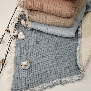 Çift Taraflı 7 Katlı Müslin Bebek Battaniye 110x110 cm | Renk: Açık Denim - Ekru