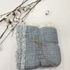 Çift Taraflı 7 Katlı Müslin Bebek Battaniye 110x110 cm | Renk: Açık Denim - Ekru