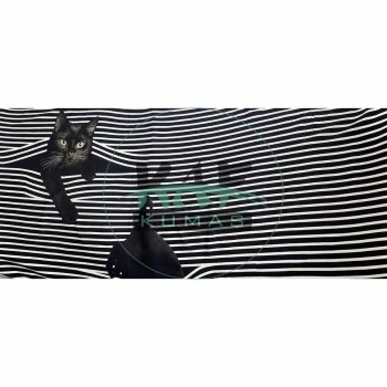 Siyah Beyaz Çizgili Kedi Desen Pano Kumaş 70x180 cm