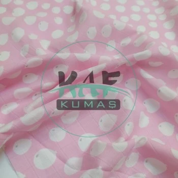 Baskılı Bambu Karışım Müslin Kumaş | Pembe Zemin Balon