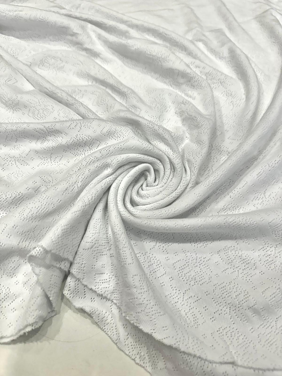 Beyaz Delikli Pointelle Ribana Parça Kumaş | 100% Pamuk | Çiçek | 90*180 cm